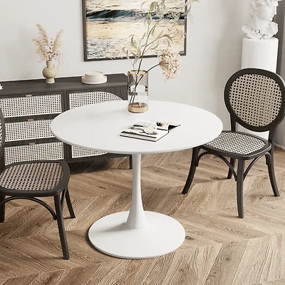 Homy Casa 31.5 Inch Round Writing Desk with Metal Pedestal Base for Home Office or Study