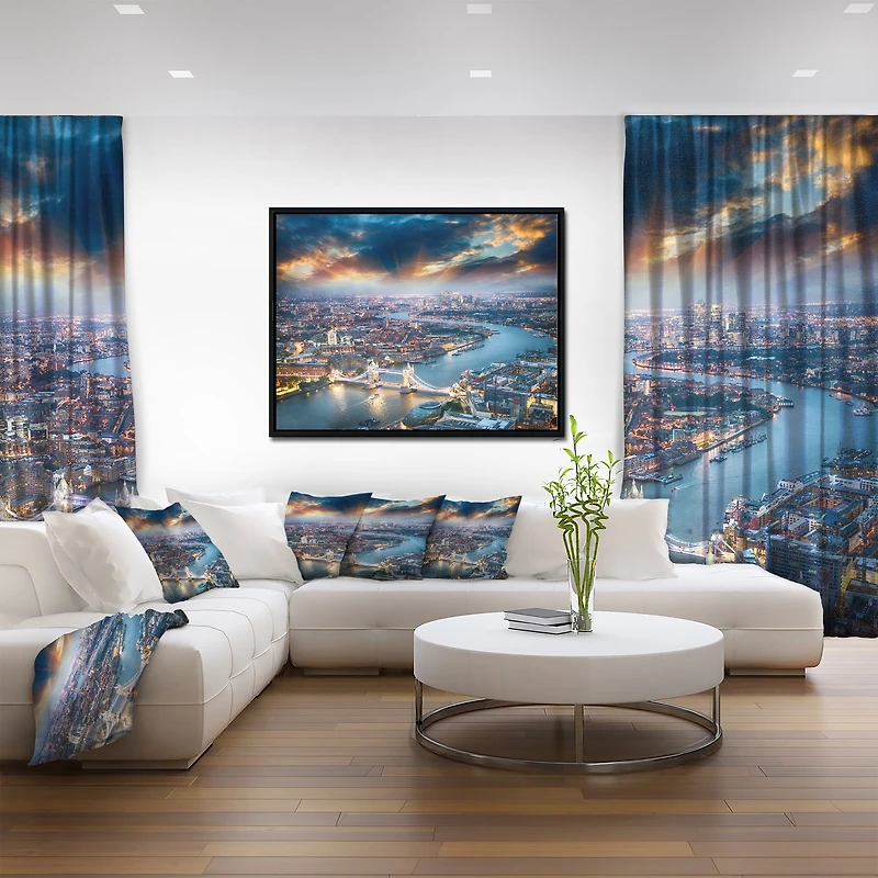 Design Art Aerial View of London at Dusk Framed Canvas Art Print
