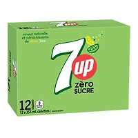 7UP Zero Citron Lime Boisson Gazeuse 12 x 355 ml, Canettes 12x355ml