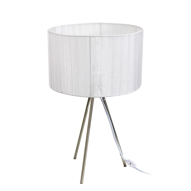 Simple Designs Brushed Nickel Tripod Table Lamp with Pleated Silk Sheer Shade