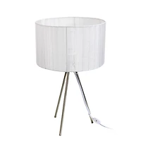 Simple Designs Brushed Nickel Tripod Table Lamp with Pleated Silk Sheer Shade
