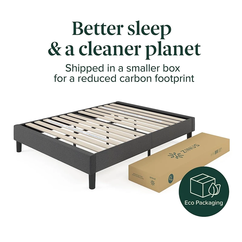 Zinus Curtis Upholstered Platform Bed Frame, Dark Grey