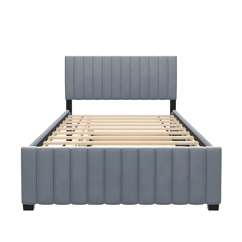 Noble House Full Size Velvet Upholstered Platform Bed with Twin Size Trundle, Gray