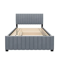 Noble House Full Size Velvet Upholstered Platform Bed with Twin Size Trundle, Gray