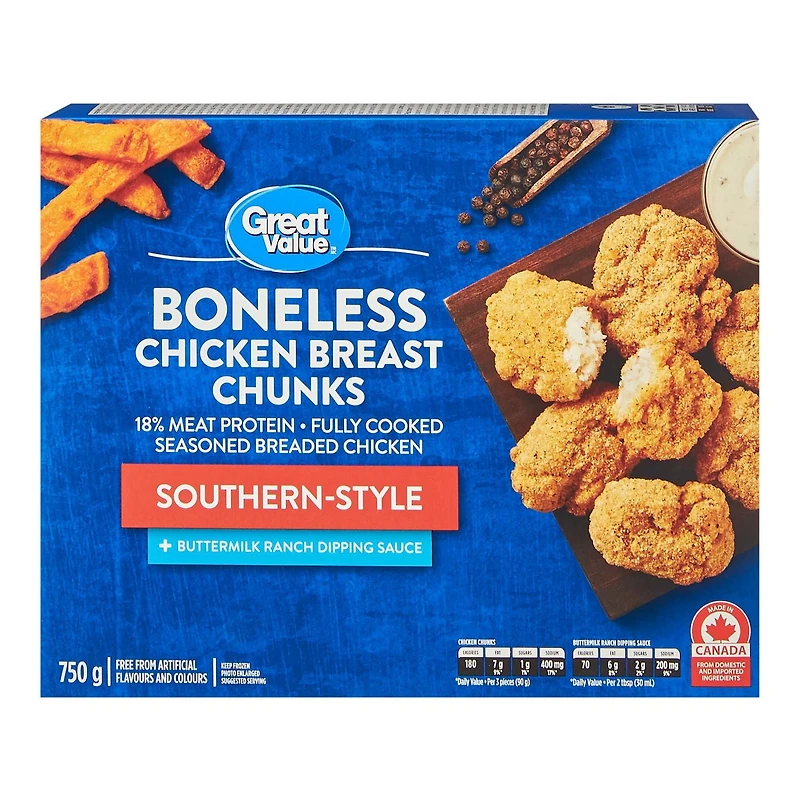 Great Value Boneless Chicken Breast Chunks, Southern-Style, 750 g