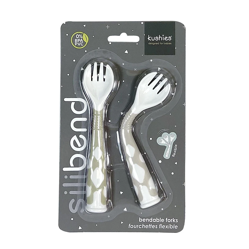 Kushies Silicone Silibend Fourchettes Pliables, Sans Bpa, 100 % Silicone Souple de Qualité Alimentaire - Émeraude/sable