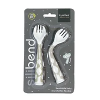 Kushies Silicone Silibend Fourchettes Pliables, Sans Bpa, 100 % Silicone Souple de Qualité Alimentaire - Émeraude/sable