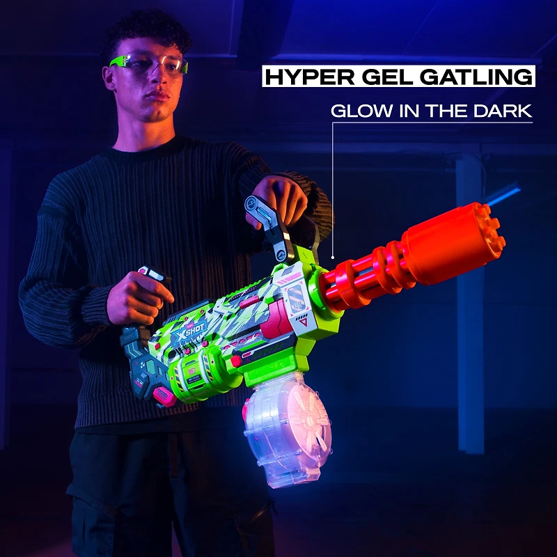 XSHOT Hyper Gel Glow Gatling Blaster motorisé avec 10 000 billes de gel de ZURU, Gel Blaster jouet d'extérieur motorisé pour garçons et filles, adolescents et adultes âgés de 14 ans et plus
