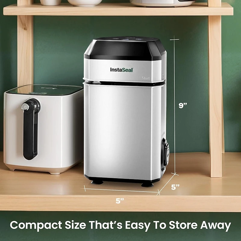 InstaSeal Vacuum Sealer Food Saver Bag Sealer Machine With 12 Food Safe Quart Size Storage Bags Upright Suction Base, Vacuum Sealer