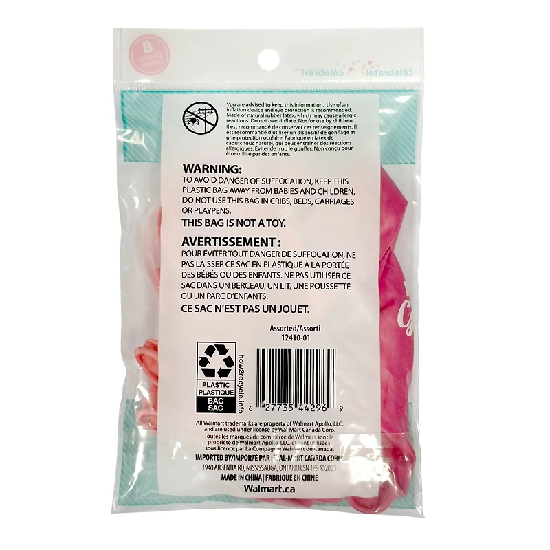 12in. "It's a Boy" Latex Balloons, Pink, 8 Pieces, by Way To Celebrate, 8CT IT'S A GIRL BALLOONS, ASSORTED