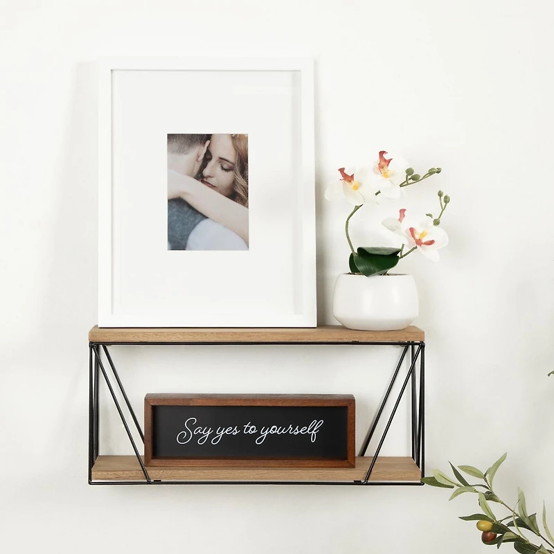 hometrends Balma Wood and Metal Wall Shelf, 18"W x 8"H x 4.5"D