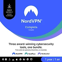 NordVPN Complet - Forfait Cybersécurité 1 An (VPN, Gestionnaire de Mots de Passe et Cloud Crypté) [Code Numérique]