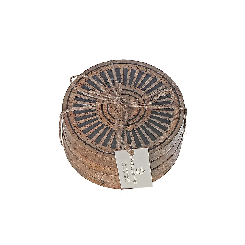 Mango Wood 4 PC Etched Coasters Black