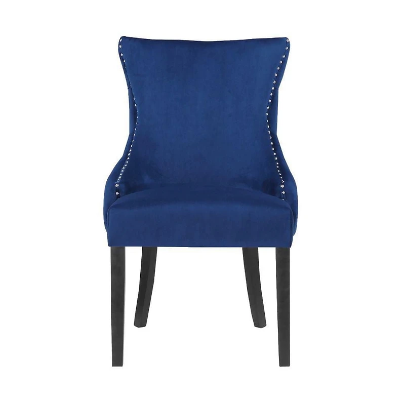 Storm Dining Chair Set of 2 – Classic and Modern Blue Velvet Dining Accent Chairs with Comfortable Upholstery and Sleek Black Wooden Legs, Perfect for Elegant Dining Spaces