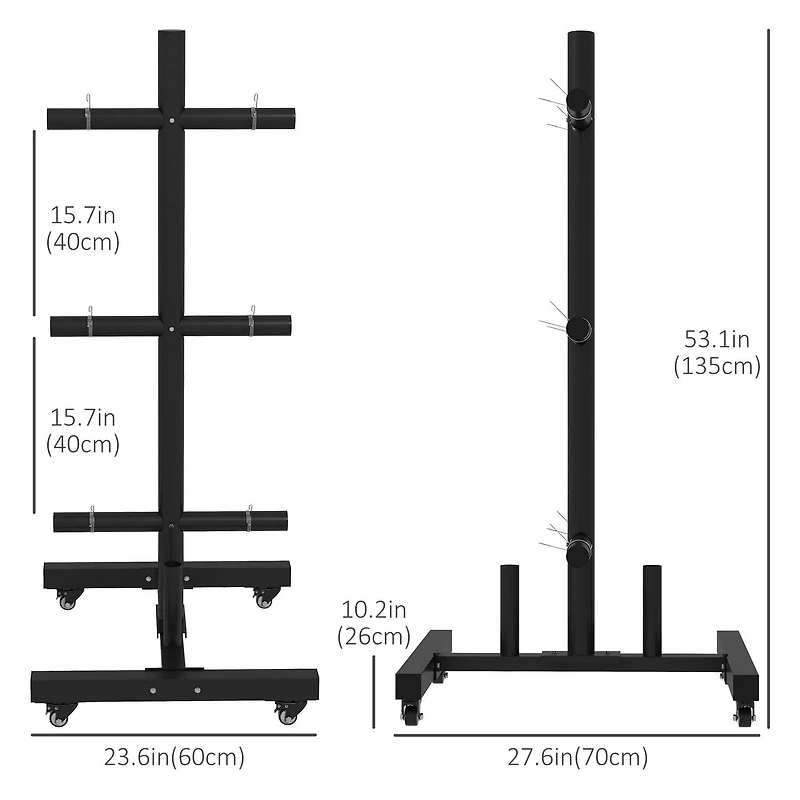 Soozier Support de plaques olympiques avec 4 roues, pour plaques et barres de 2"