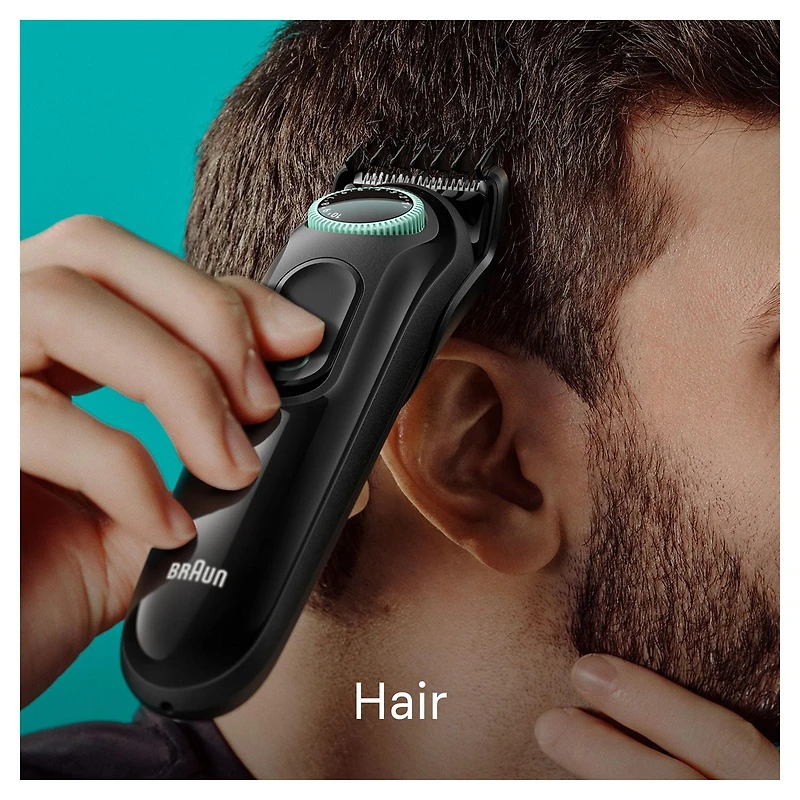 Kit tout-en-un Braun Series 3 3450, tondeuse pour hommes 6 en 1 avec tondeuse à barbe, pour le nez et les oreilles, tondeuse à cheveux et plus, lame ultra tranchante, 40 réglages de longueur, pile rec 1CT