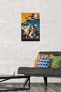 Demon Slayer – Group Art 22.375" x 34" Wall Poster with Beechwood Magnetic Frame, by Trends International
