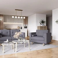 Fauteuil large et confortable CorLiving Mulberry Mid-Century pour le salon - Fauteuil d'appoint et de coin lecture, fauteuil idéal, fauteuil avec coussins de traversin inclus