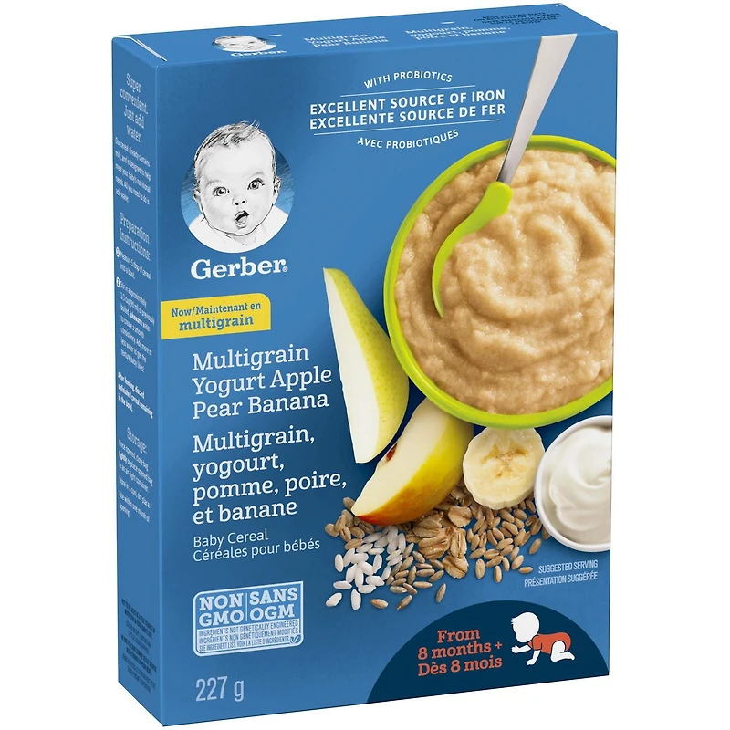 Céréales bébés GERBER® Multigrains yogourt, pomme, poire, banana 227 g 227 GR