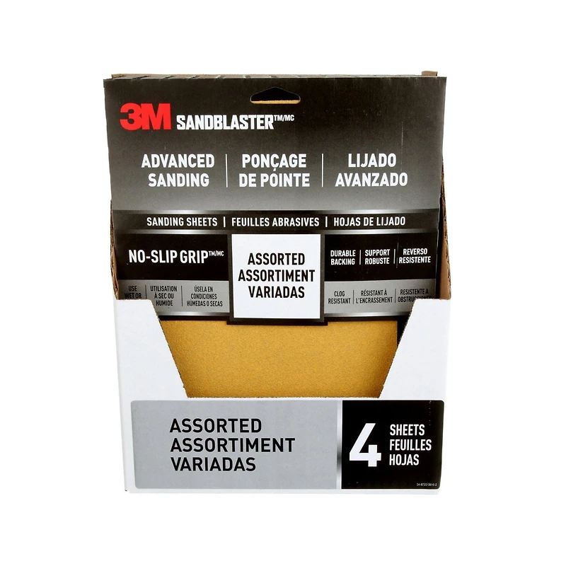 3M™ SandBlaster™ Advanced Sanding Sanding Sheets 20000-G-4, with NO-SLIP GRIP, Assorted Grit
