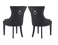 Chaise Bella en noir, garniture cloutée et chaise de salle à manger à dossier capitonné, chaise de salle à manger en velours pour cuisine et salon - Set 2