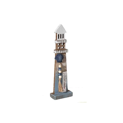IH Casa Decor Lighthouse Avec Guirlande Perlée Et Thermomètre 14"