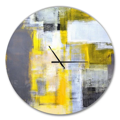 Designart 'Grey and Yellow Blur Abstract ' Modern wall clock