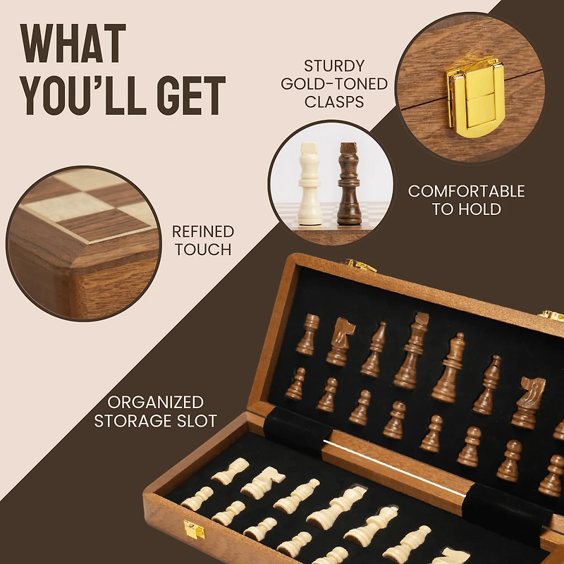 Tradeopia Folding Wooden Chess Set, 12-Inch Wooden Folding Chess Board