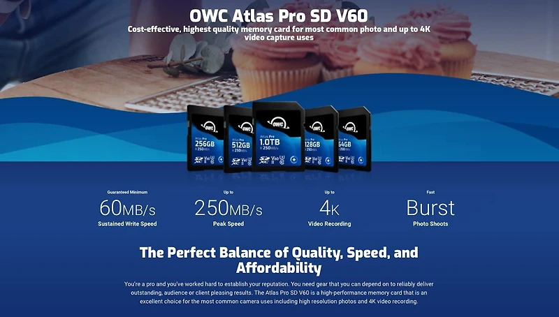 OWC Atlas Pro 512 GB Class 10/UHS-II (U3) V60 SDXC - 1 - 250 MB/s Read - 130 MB/s Write - 3 Year Warranty