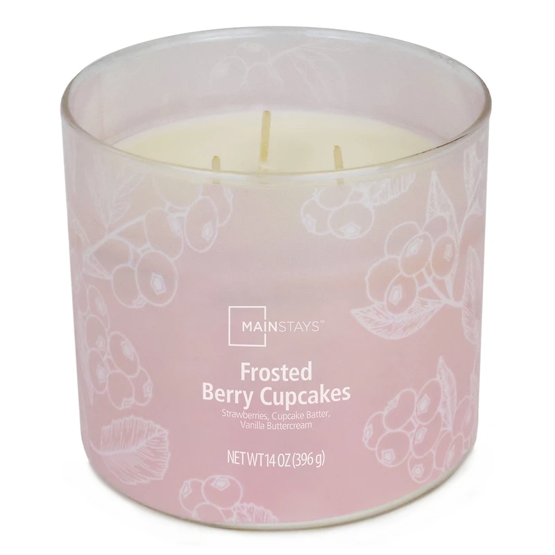 Mainstays 3-Wick Textured Wrapped Frosted Berry Cupcake Scented Candle, 14 oz, MAINSTAYS PL MS 14OZ BERRY