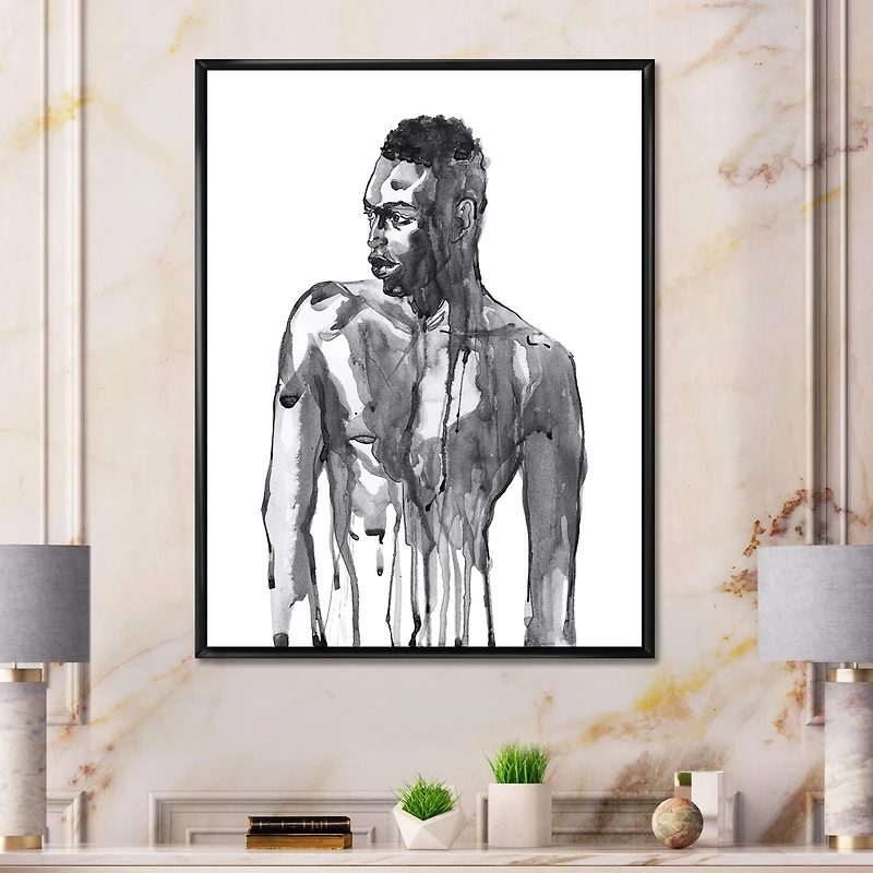Designart Handsome African Man Portrait On White I FLOAT FRAME WALL ART
