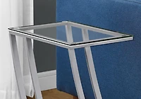 Monarch Specialties Table D'appoint, En Forme De C, Bout, Côté, Collation, Salon, Chambre À Coucher, Métal, Verre Trempé, Gris, Dégager, Contemporain, Moderne