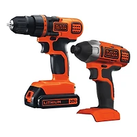 Ens. combiné de perceuse/visseuse et tournevis BD2KITCDDI de Black & Decker à choc 20 V MAX lithium ion Comprend une perceuse/visseuse, un tournevis à choc, une batterie 20 V MAX lithium ion et un chargeur