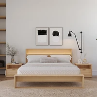 Gael 4 Piece Queen Size Bedroom Set with Slatted Bedframe, Headboard with Integrated Light, 2 Nightstands