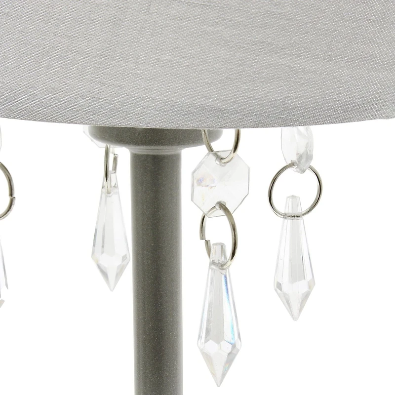 Simple Designs Table Lamp with Fabric Shade and Hanging Acrylic Beads
