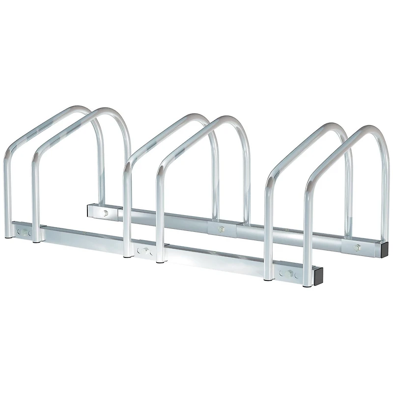 HOMCOM 3-Bike Bicycle Floor Parking Rack Cycling Storage Stand Silver