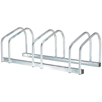 HOMCOM 3-Bike Bicycle Floor Parking Rack Cycling Storage Stand Silver