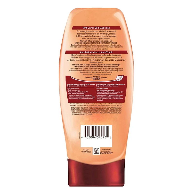 Garnier Whole Blends Castor Oil Remedy Conditioner, 650 mL, Restoring Conditioner for weak, thinning hair