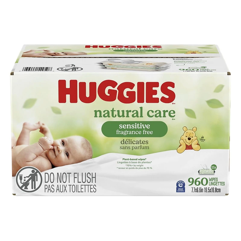 Huggies Natural Care Sensitive Baby Wipes, Unscented, 15 Flip-Top Packs, 960 Wipes