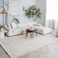 Tapis d'interieur abstrait Rug Branch Casa, beige creme, boheme - Salon, chambre, salle a manger et cuisine<br>