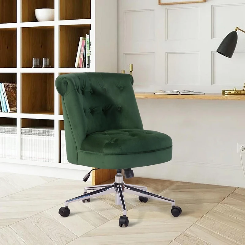 Homylin Chaise de bureau pivotante moderne, chaise d'appoint rembourrée en tissu, chaise de bureau réglable avec dossier capitonné pour salon, chambre à coucher, salle d'étude, verte