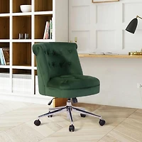 Homylin Chaise de bureau pivotante moderne, chaise d'appoint rembourrée en tissu, chaise de bureau réglable avec dossier capitonné pour salon, chambre à coucher, salle d'étude, verte