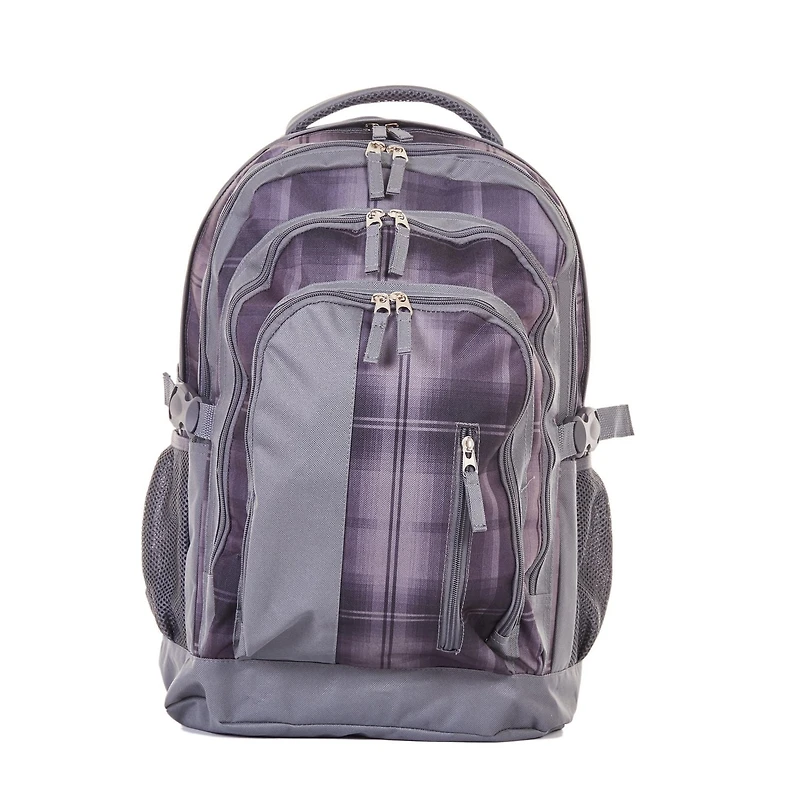 Sac à dos large système à multiples poches de Jetstream, motif à carreaux gris