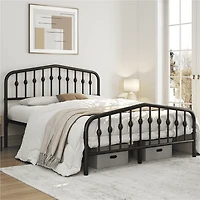 Fullfurnique Modern Metal Bed Frame with Arched Headboard and Footboard, Queen, Black