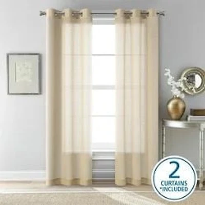 Mainstays Windowpane Sheer Window Curtains Panel Pair, Set of 2, White, 38" W x 84" L