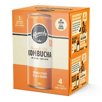 Bio, Sans Sucre, Cru et Non Pasteurisé, Naturellement Caféiné Remedy Kombucha Orange Splash 4PK 4x355 ML