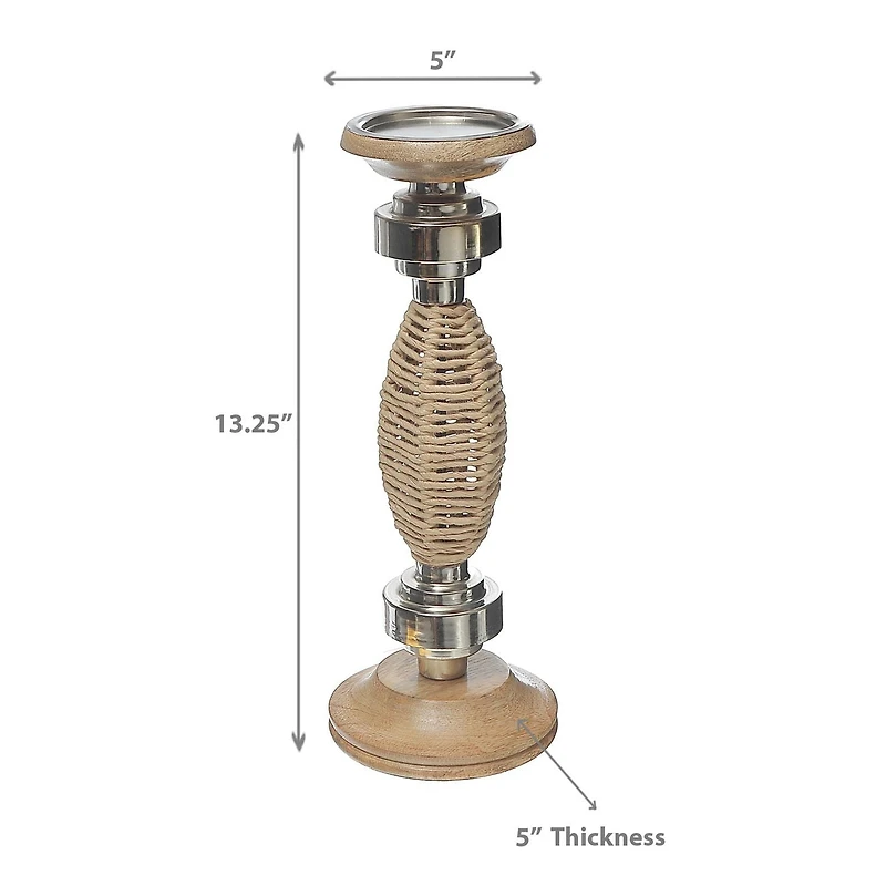 Oval Raffia Metal Pillar Candlestick 13.25 "