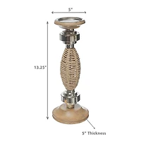 Oval Raffia Metal Pillar Candlestick 13.25 "