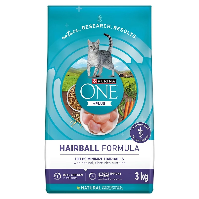 Purina ONE +Plus Hairball Formula Chicken, Dry Cat Food 3 kg, 3 kg