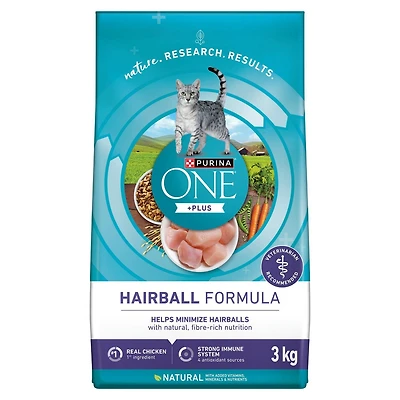 Purina ONE +Plus Hairball Formula Chicken, Dry Cat Food 3 kg, 3 kg